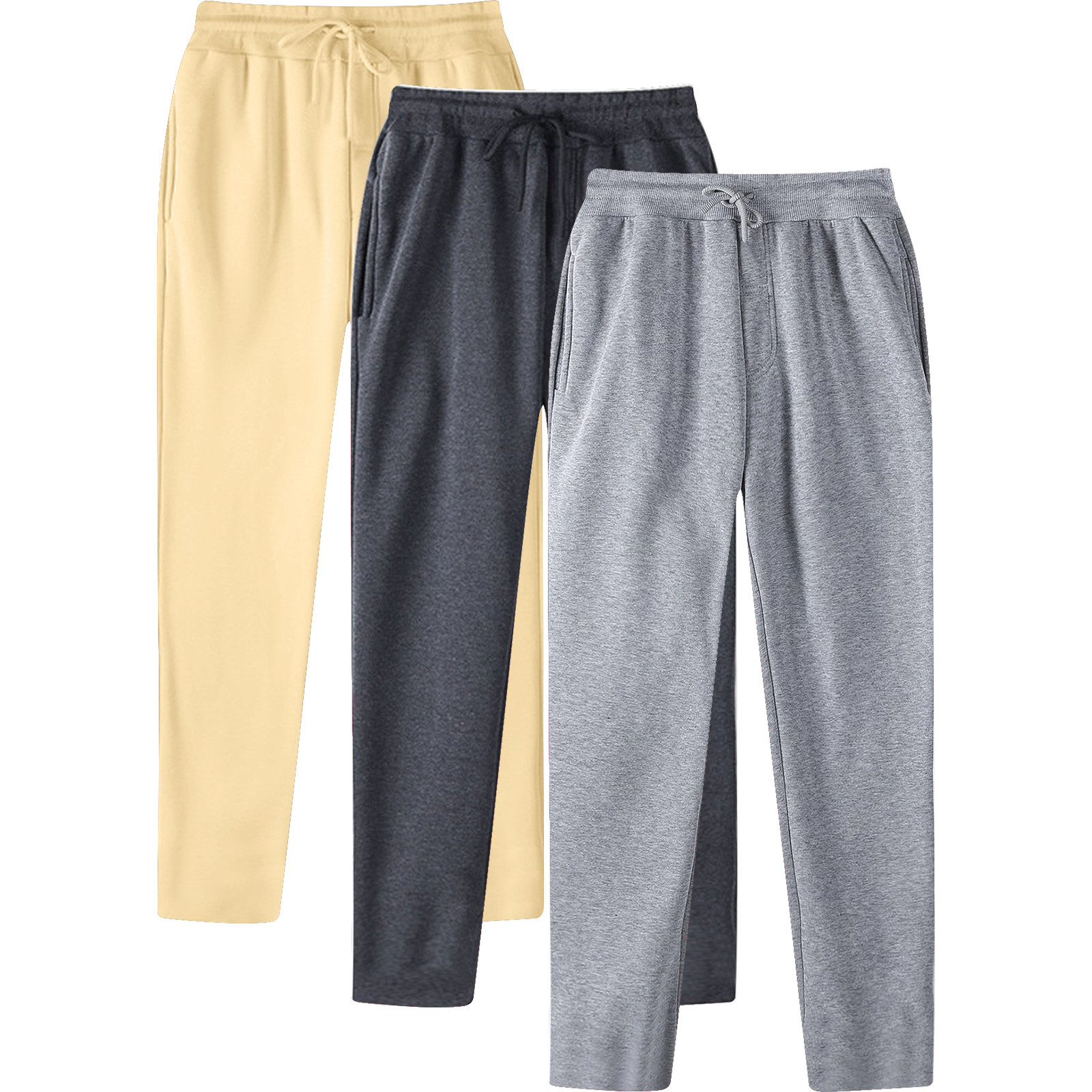 BSDJILFG 3 Pack Men's Pants Fall Winter Warm Elastic Waist Straight Loose Fit Casual Sweat Length Pants Workout Lounge Bottoms Fall Winter Trouser Clearance